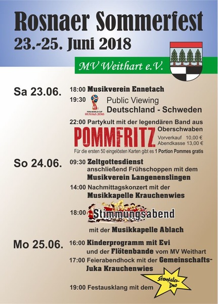 Party Flyer: Rosnaer Sommerfest: STIMMUNGSABEND am 24.06.2018 in Mengen